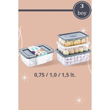 Turuncu 3'lü Dikdörtgen Saklama Kabı, Modüler Set (750ML,1000ML,1500ML)