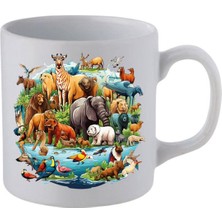 Hayvanlar Alemi Baskılı Beyaz Kupa Bardak - Seramik Çay, Kahve Hediyelik Bardağı