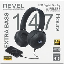 Nevel N15 Dijital Ekranlı Type-C Bluetooth Kulaklık – Hi-Fi Ses Kalitesi