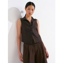 50511 Keten Kolsuz Gömlek-Kahve