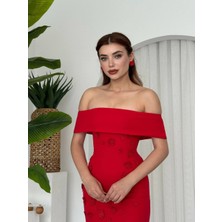 Straplez Papatya Desenli Yırtmaçlı Kadın Elbise