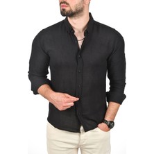 Deepsea Slim Fit %100 Pamuk Keten Gömlek Dar Kesim Dokulu Keten Gömlek 2501302