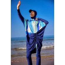 Lacivert Tam Kapalı Tesettür Mayo – Gizli Fermuarlı, Büzgülü, M2513