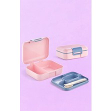 Renkli 2 Katlı Beslenme Kutusu, 5 Bölmeli, Kendinden Kaşıklı, Çatallı, Bıçaklı