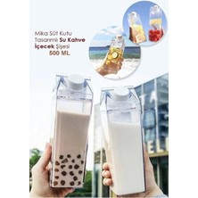 Beyaz 500 ml Mika Süt Kutusu Tasarımlı Su ve Kahve Şişesi Çift Seti