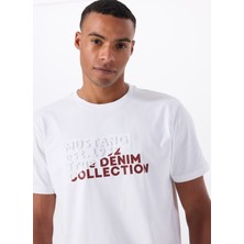 Mustang Bisiklet Yaka Baskılı Beyaz Erkek T-Shirt M5WM-TST1586