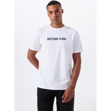 Mustang Bisiklet Yaka Baskılı Beyaz Erkek T-Shirt M5WM-TST1585