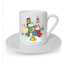 Yılbaşı Temalı Beyaz Türk Kahvesi Fincanı, Şık ve Özel Tasarım, Hediyelik Seçenek.