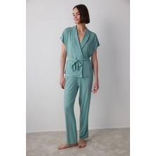 Penti Yeşil Lenna Ribanalı V Yaka Lohusa Pijama Takımı