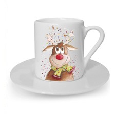 Yılbaşı Noel Temalı Şık ve Dekoratif Beyaz Türk Kahvesi Fincanı