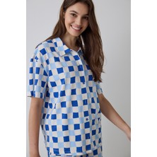 Penti Ekoseli Rhea Gingham Gömlek Yaka Pamuklu  Kısa Kollu Pijama Takımı