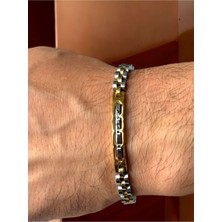 Paslanmaz Çelik Rolex Model Örgü Zincir Erkek Gümüş Gold Renk