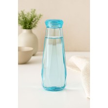 Serenity Haven 420ML Mavi Isıya Dayanıklı Cam Elmas Model Su Şişesi, Spor ve Günlük Kullanım Için