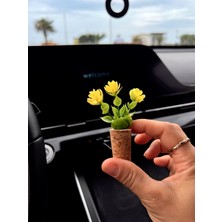 Dekoratif Mini Araç Klima Süsü | El Yapımı Mantar Saksı Çiçek Oto Kokusu | Difüzör Sarı