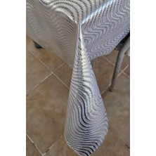 Gümüş Paralel Çizgili Şeffaf Pvc Masa Örtüsü Silinebilir Muşamba Sofra Bezi Lüx Hasır Su Geçirmez.