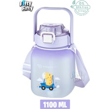 Serenity Haven Çocuklar Için 1100 ml Tritan Askılı Su Matara, Çıkartma Hediyeli, Mor Renk