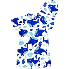 Lolli Boom Kids Erkek Çocuk Açık Mavi Renk Dinozor Baskı Desen Kısa Kollu Mayo ve Bone Takım