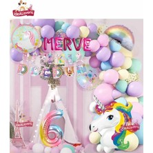 5 Harfli  Yaş Unicorn Temalı Iyi Ki Doğdun Makaron Balon Doğum Günü Parti Kutlama Seti Süsü