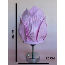 Pilli Abajur, Pilli Masa Lambası, Pilli Gece Lambası, Pembe Midye Krom Ayak