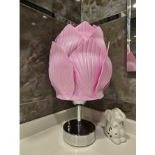 Pilli Abajur, Pilli Masa Lambası, Pilli Gece Lambası, Pembe Midye Krom Ayak