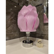 Pilli Abajur, Pilli Masa Lambası, Pilli Gece Lambası, Pembe Midye Pls.krst. Krom Ayak