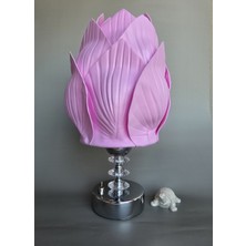 Pilli Abajur, Pilli Masa Lambası, Pilli Gece Lambası, Pembe Midye Pls.krst. Krom Ayak
