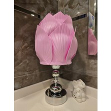 Pilli Abajur, Pilli Masa Lambası, Pilli Gece Lambası, Pembe Midye Yuvarak-Krist-Küretop Krom Ayak