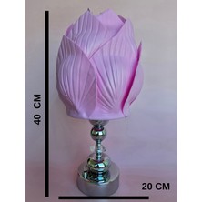 Pilli Abajur, Pilli Masa Lambası, Pilli Gece Lambası, Pembe Midye Yuvarak-Krist-Küretop Krom Ayak