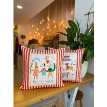 Çocuk Odası Kırmızı Çizgili Dekoratif Çift Taraflı 2li Kırlent Kılıfı Seti - Çocuk Odası Kırlent - 43X43CM