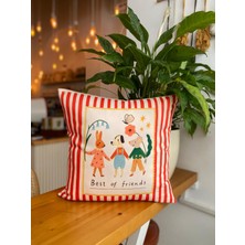 Çocuk Odası Kırmızı Çizgili Dekoratif Çift Taraflı 2li Kırlent Kılıfı Seti - Çocuk Odası Kırlent - 43X43CM