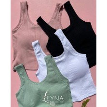 Pamuklu Kaşkorse Kumaş Sabit Pedli 4'lü Pudra, Beyaz, Siyah, Yeşil Kadın Crop