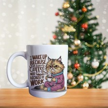 Sinirli Kedi - Pijamalı Sabah Kahvesi Temalı Porselen Kupa