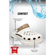 Sermoda Yüksek Çift Taban Taşlı Deniz Havuz Sabo Doktor Hemşire Hastane Comfort Günlük Kadın Terlik Beyaz Vizon