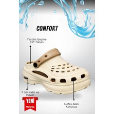 Sermoda Yüksek Çift Taban Taşlı Deniz Havuz Sabo Doktor Hemşire Hastane Comfort Günlük Kadın Terlik Ekru