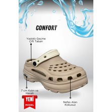 Sermoda Yüksek Çift Taban Taşlı Deniz Havuz Sabo Doktor Hemşire Hastane Comfort Günlük Kadın Terlik Vizon