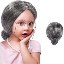 Gri Yaşlı Peruğu Çocuk Yetişkin Uyumlu