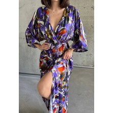 Dokuma Baskılı Yarasa Kol Elbise S8124