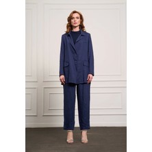 Misswhence Keten Ceket Pantolon Takım Lacivert 37207