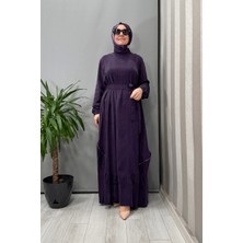 Misswhence Nakış ve Fermuar Detaylı Cupra Ipek Elbise Mor 37800