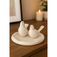 Minimalist Kuş Heykeli – Yuvarlak Tabaklı 2’li Beton Kuş Figürü Seti
