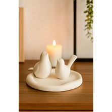 Minimalist Kuş Heykeli – Yuvarlak Tabaklı 2’li Beton Kuş Figürü Seti