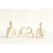 Soyut Figürlü Kalp Temalı Dekoratif Set – 4 Parça – Beyaz