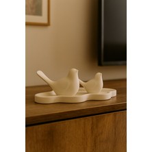 Minimalist Kuş Figürleri ve Bulut Tepsi – 3’lü Dekoratif Set | Beyaz | Md-Dkr-10-Byz