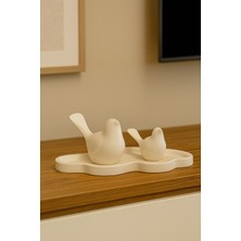 Minimalist Kuş Figürleri ve Bulut Tepsi – 3’lü Dekoratif Set | Beyaz | Md-Dkr-10-Byz