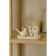 Love Yazılı Kuş Figürlü Dekoratif Beton Obje Seti – Minimalist Aksesuar