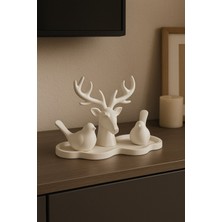 Dekoratif Geyik ve Kuş Figürlü Modern Set - Beyaz