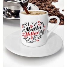 Kişiye Özel Renkli Yılbaşı Kahve Fincanı, 4 Kişilik Mutlu Yıllar Tasarımı