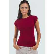 Rahat Kesim Bluz Bisiklet Yaka Viskoz Ribana Kumaş Günlük Stil Trend Tasarım ve Şık