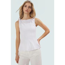 Şık Peplum Bluz Örme Kumaş Bisiklet Yaka Kolsuz Yaz Için Mükemmel Uzun Ömürlü