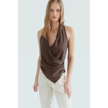 Günlük Kullanım Için Modal Kruvaze Bluz; Kolsuz; V Yaka Mükemmel Uyum Şık Görünüm